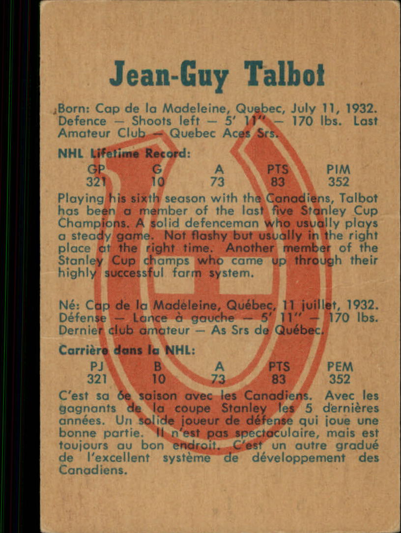 1960-61 Parkhurst #52 Jean-Guy Talbot back image