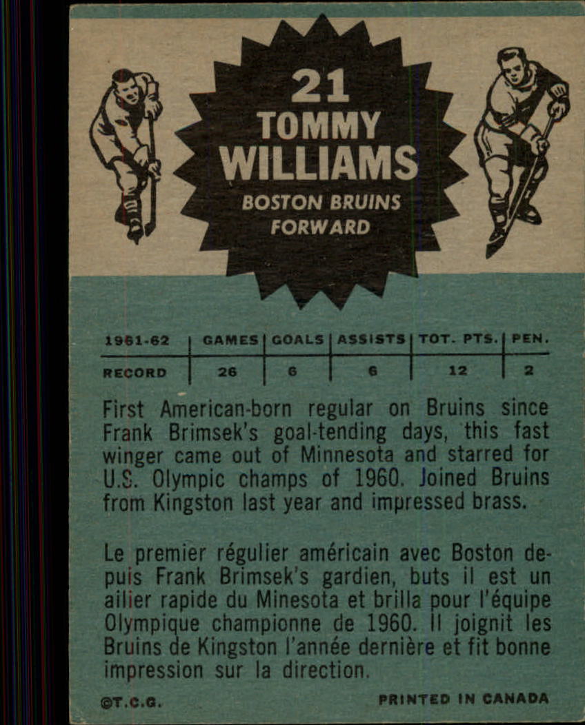 1962-63 Topps #21 Tom Williams RC back image