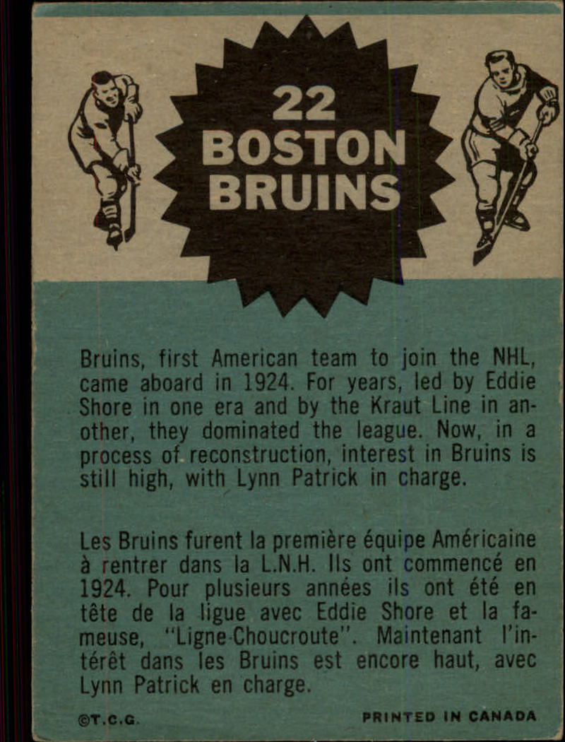 1962-63 Topps #22 Bruins Team back image