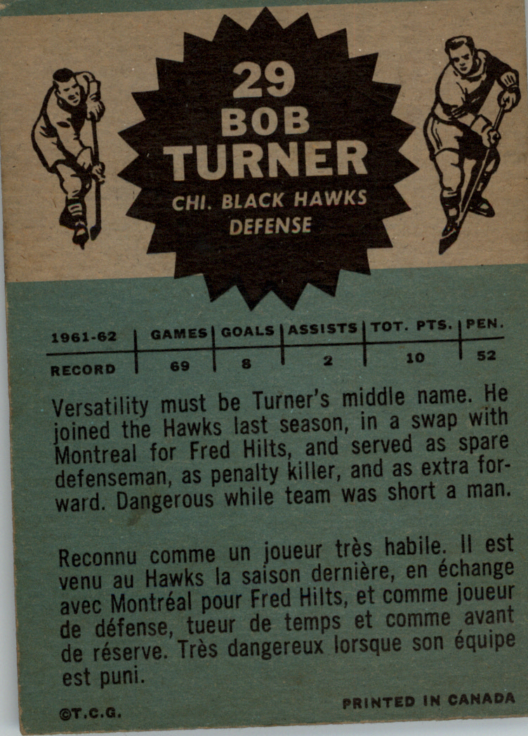 1962-63 Topps #29 Bob Turner back image