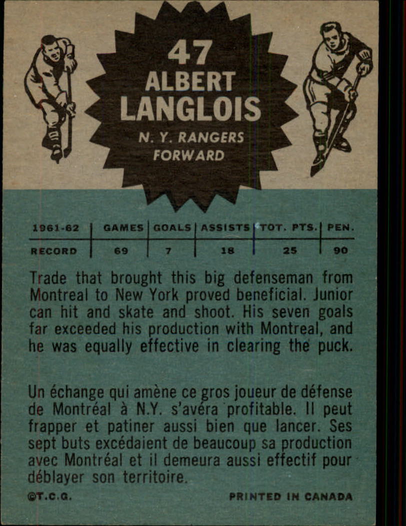 1962-63 Topps #47 Albert Langlois back image
