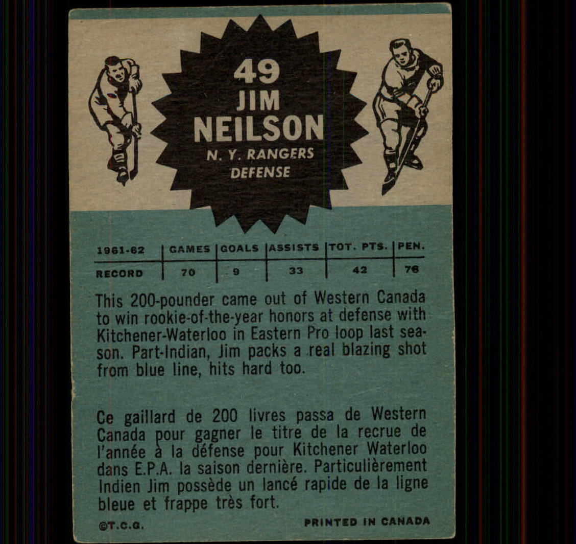 1962-63 Topps #49 Jim Neilson RC back image