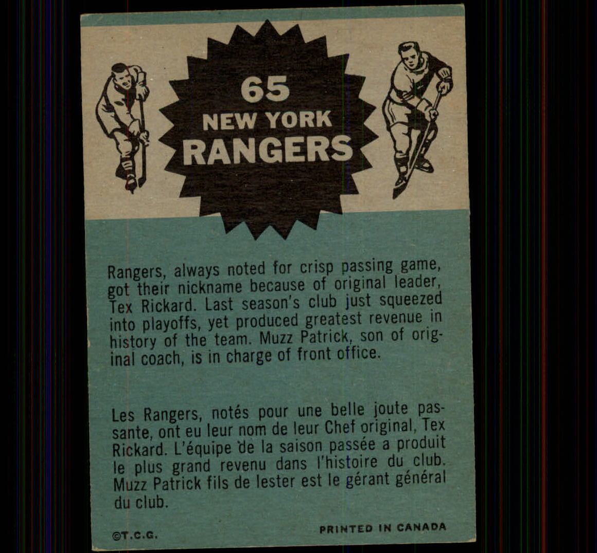 1962-63 Topps #65 Rangers Team back image