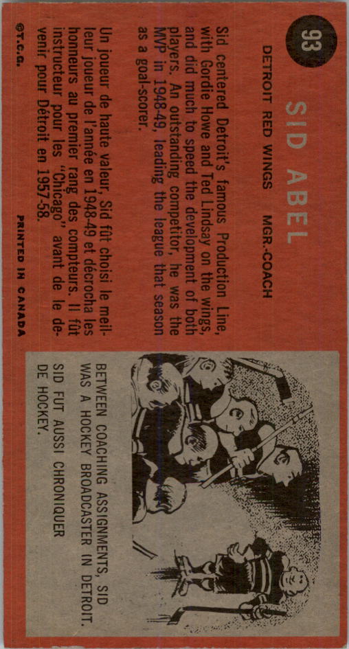 1964-65 Topps #93 Sid Abel CO back image