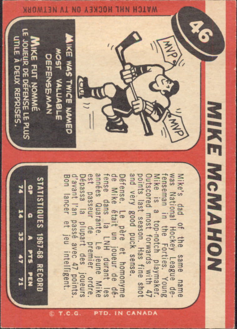 1968-69 O-Pee-Chee #46 Mike McMahon back image