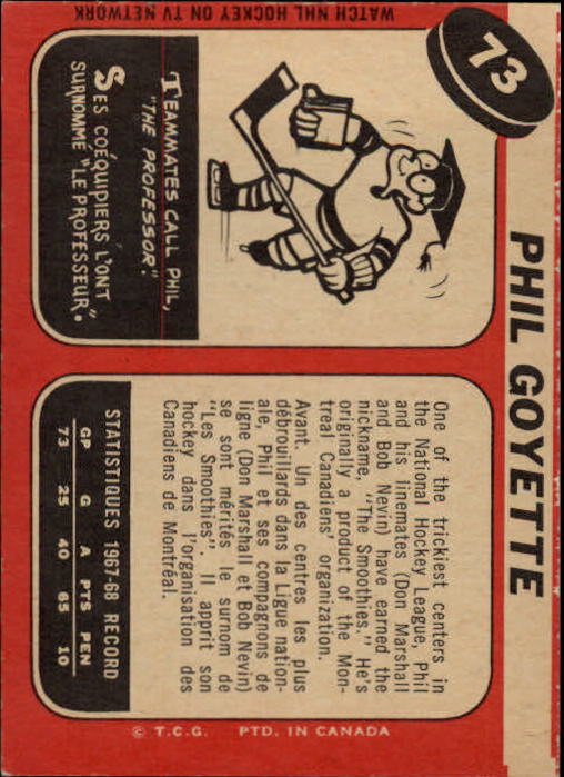 1968-69 O-Pee-Chee #73 Phil Goyette back image