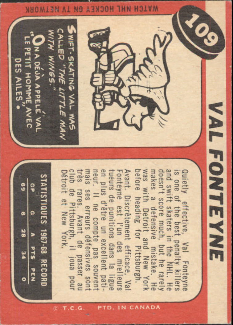 1968-69 O-Pee-Chee #109 Val Fonteyne back image