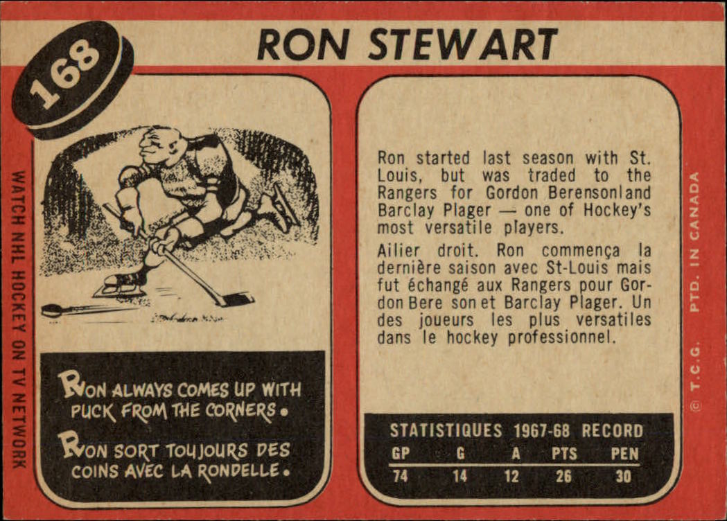 1968-69 O-Pee-Chee #168 Ron Stewart DP back image