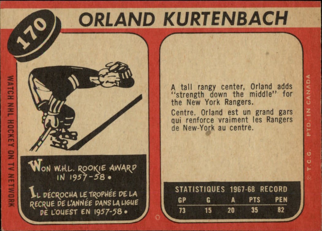 1968-69 O-Pee-Chee #170 Orland Kurtenbach DP back image
