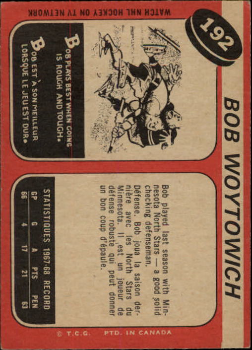 1968-69 O-Pee-Chee #192 Bob Woytowich DP back image