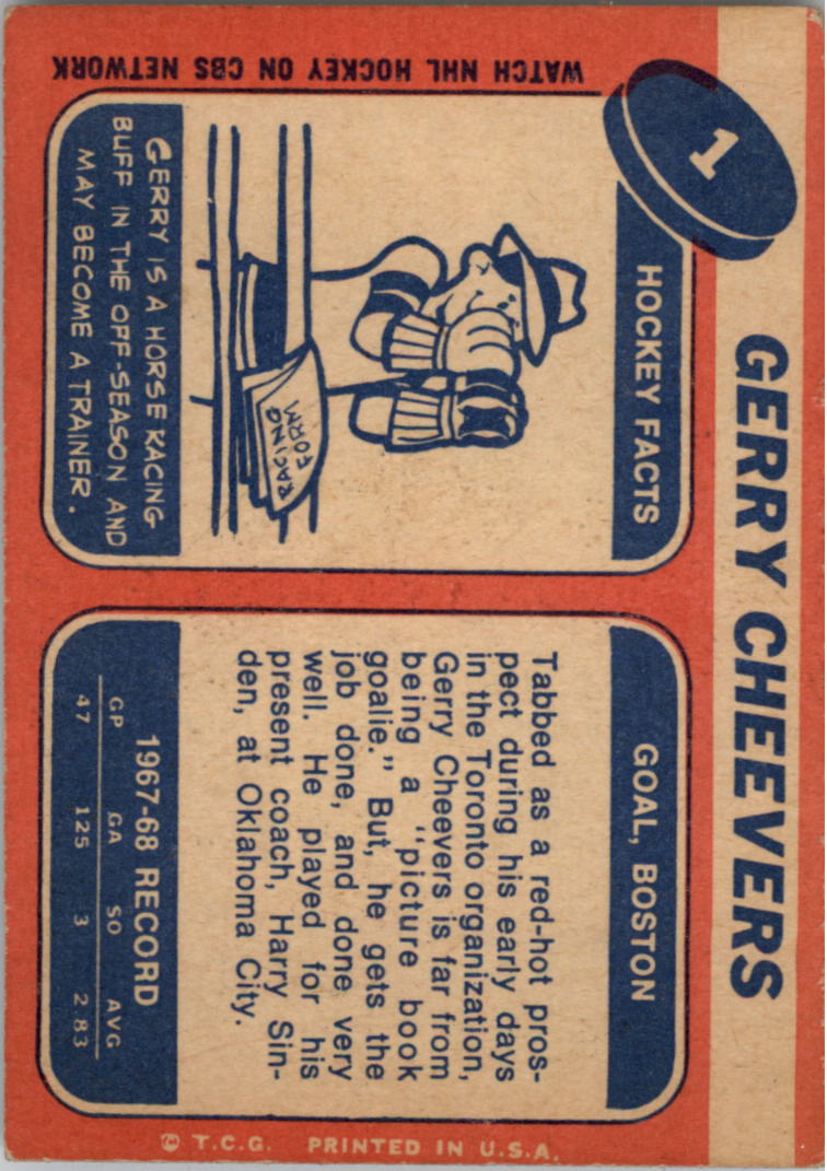 1968-69 Topps #1 Gerry Cheevers back image