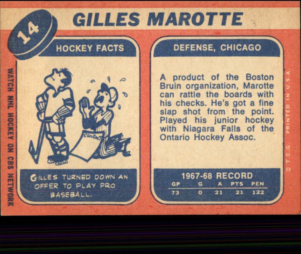 1968-69 Topps #14 Gilles Marotte back image