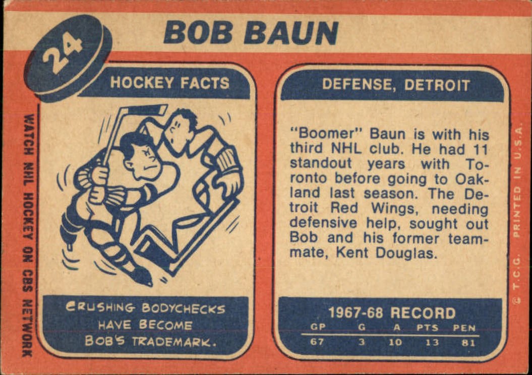1968-69 Topps #24 Bob Baun back image