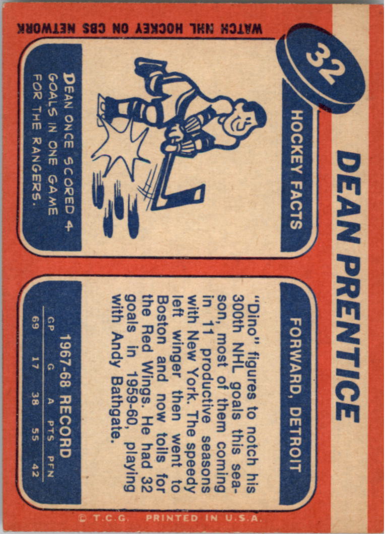 1968-69 Topps #32 Dean Prentice back image