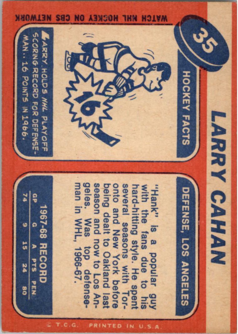 1968-69 Topps #35 Larry Cahan back image