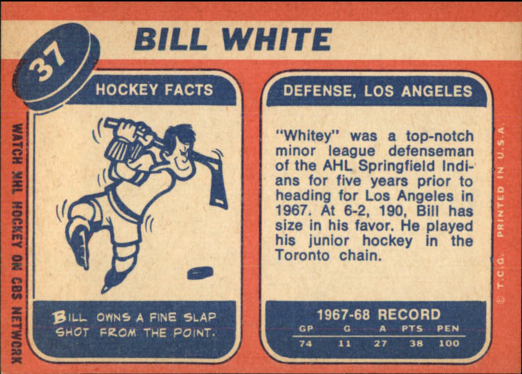 1968-69 Topps #37 Bill White RC back image