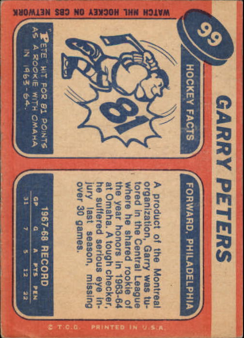 1968-69 Topps #99 Garry Peters back image
