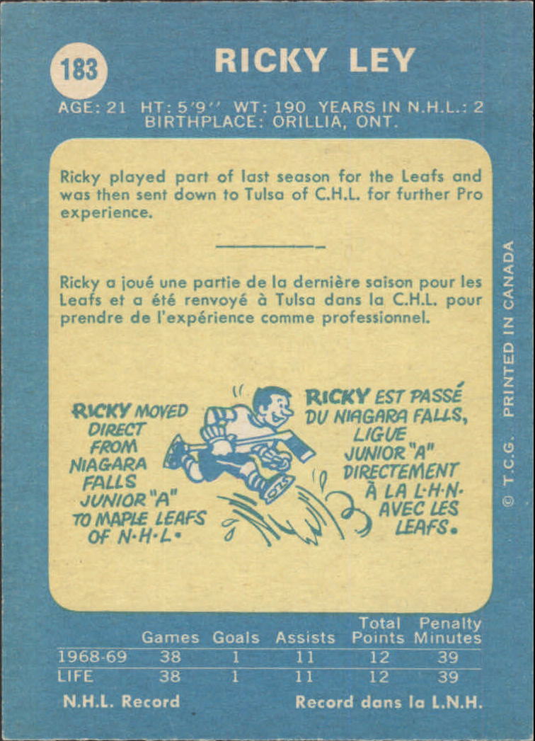 1969-70 O-Pee-Chee #183 Rick Ley RC back image
