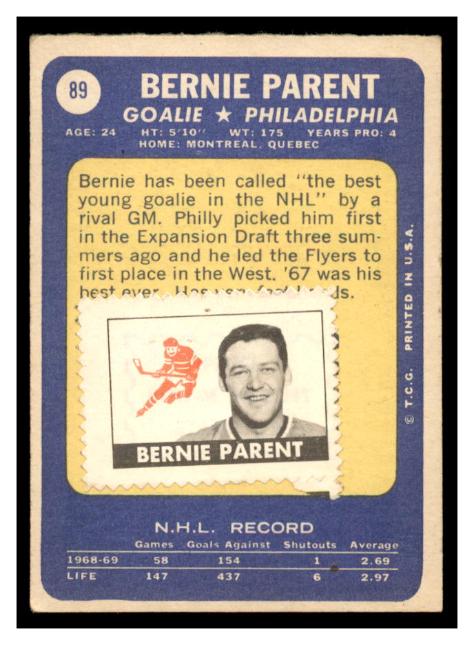 1969-70 Topps #89 Bernie Parent back image