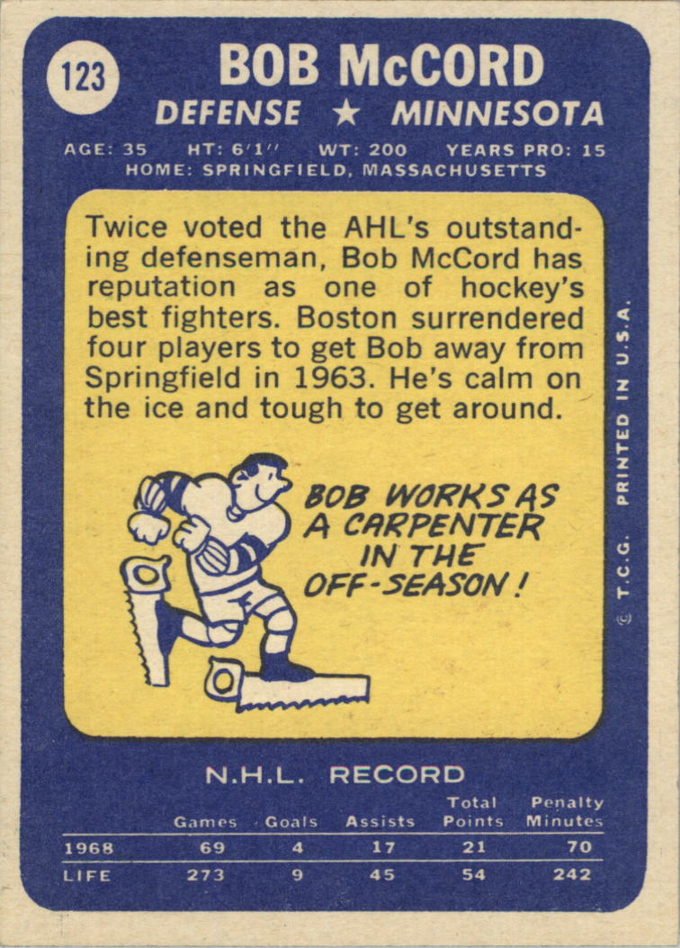 1969-70 Topps #123 Bob McCord back image