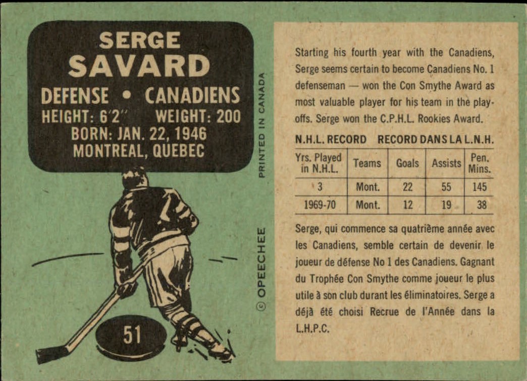 1970-71 O-Pee-Chee #51 Serge Savard back image