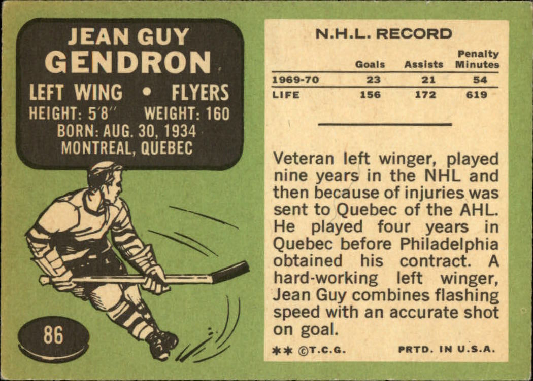 1970-71 O-Pee-Chee #86 Jean-Guy Gendron back image