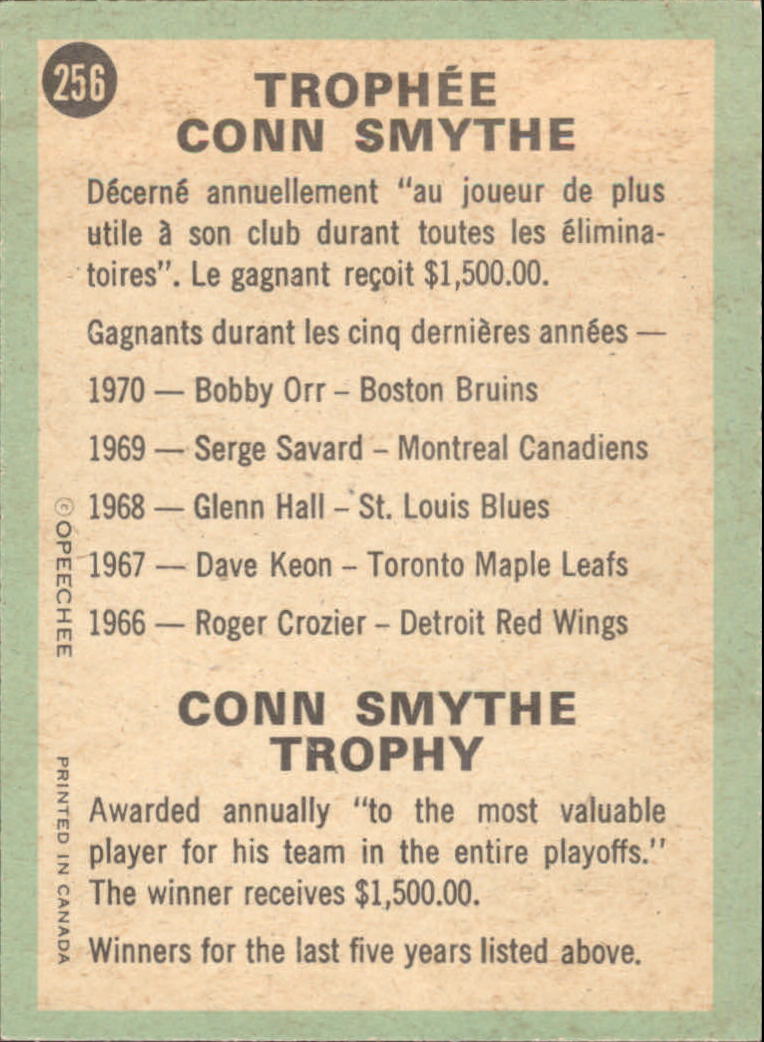 1970-71 O-Pee-Chee #256 Conn Smythe Trophy back image