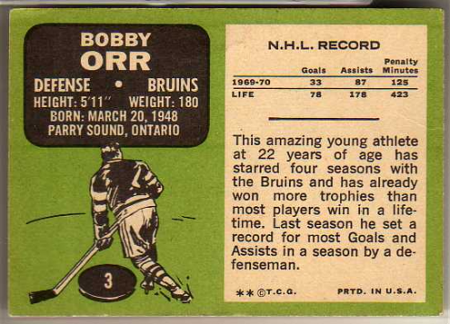 1970-71 Topps #3 Bobby Orr back image