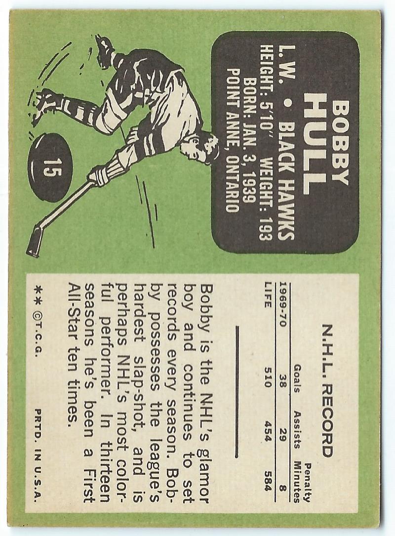 1970-71 Topps #15 Bobby Hull back image