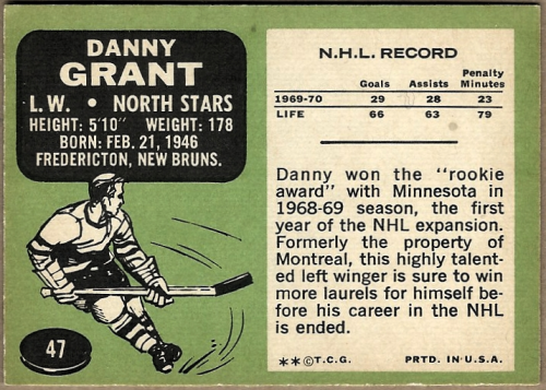 1970-71 Topps #47 Danny Grant back image