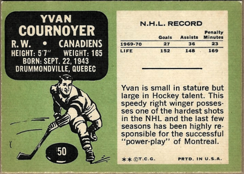 1970-71 Topps #50 Yvan Cournoyer back image