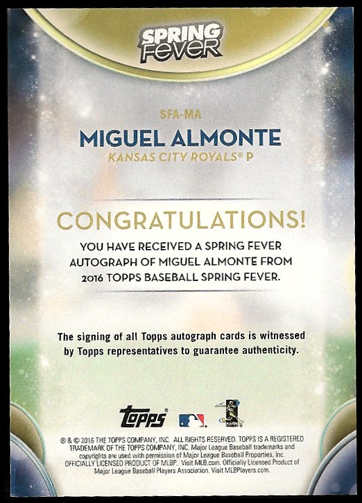 2016 Topps Spring Fever Autographs #SFAMA Miguel Almonte/175 back image