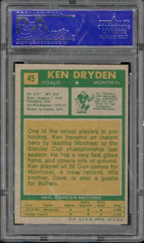 1971-72 O-Pee-Chee #45 Ken Dryden RC back image