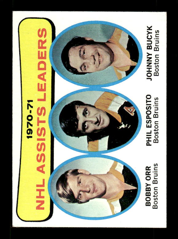 1971-72 Topps #2 Assists Leaders/Bobby Orr/Phil Esposito/Johnny Bucyk