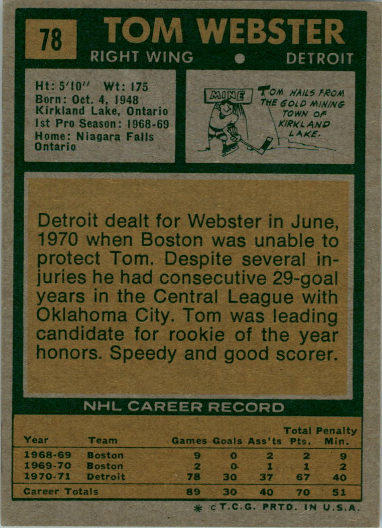 1971-72 Topps #78 Tom Webster back image