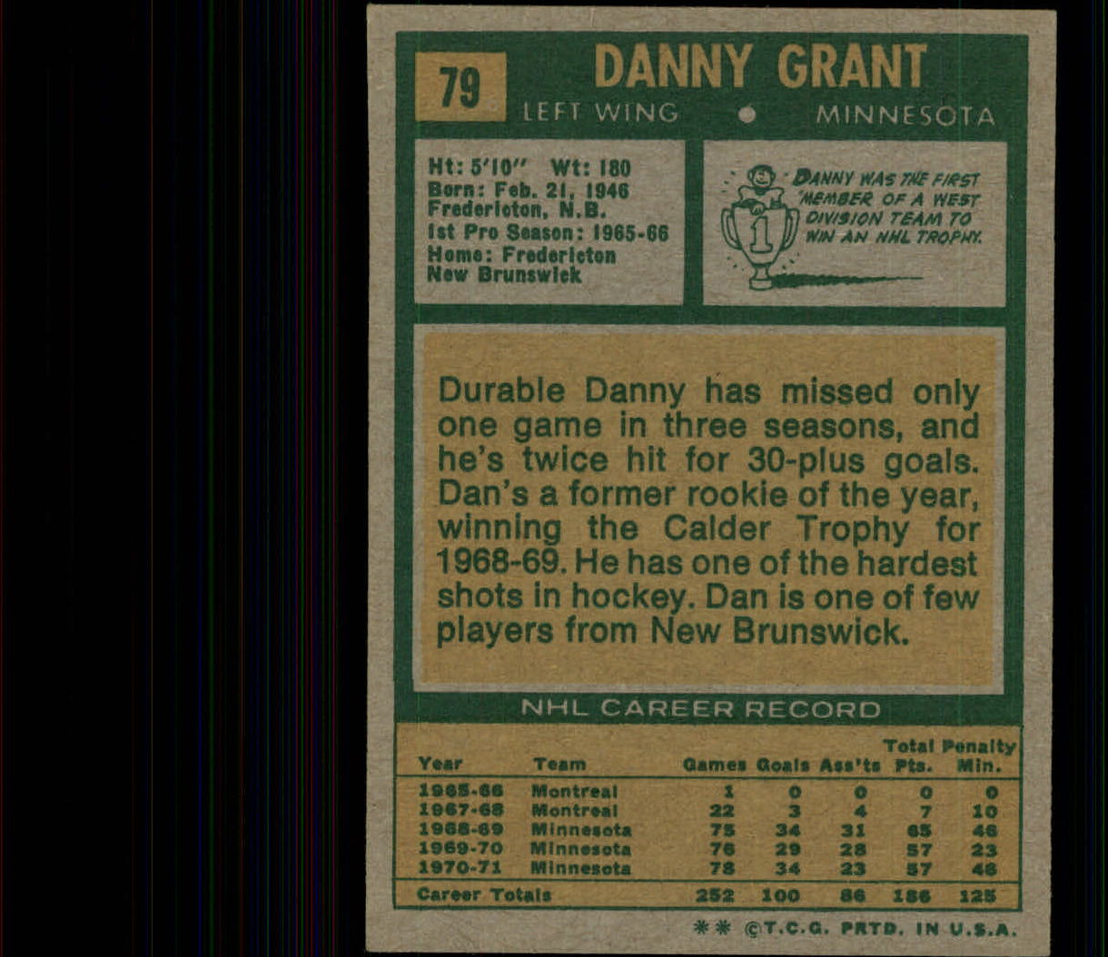 1971-72 Topps #79 Danny Grant back image