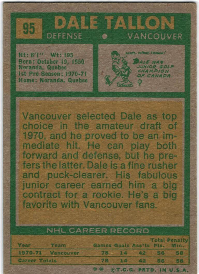 1971-72 Topps #95 Dale Tallon back image