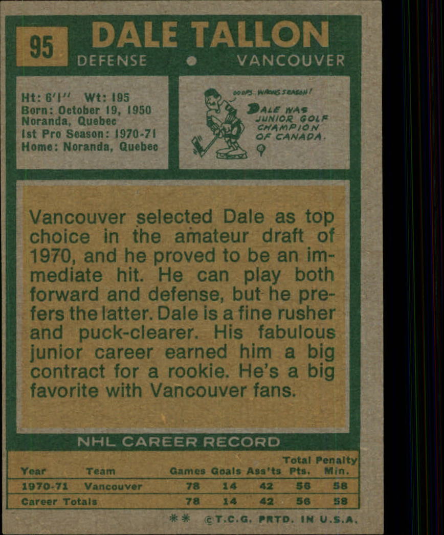 1971-72 Topps #95 Dale Tallon back image