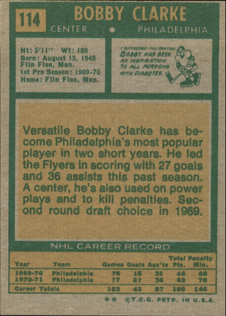1971-72 Topps #114 Bobby Clarke back image