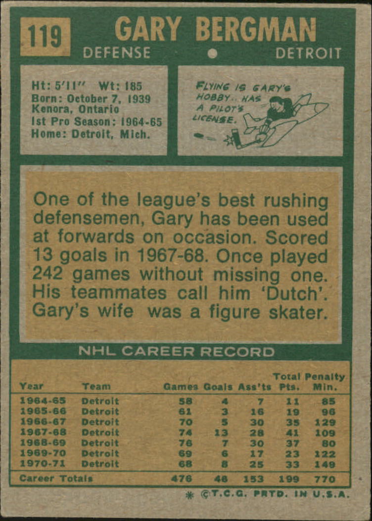 1971-72 Topps #119 Gary Bergman back image
