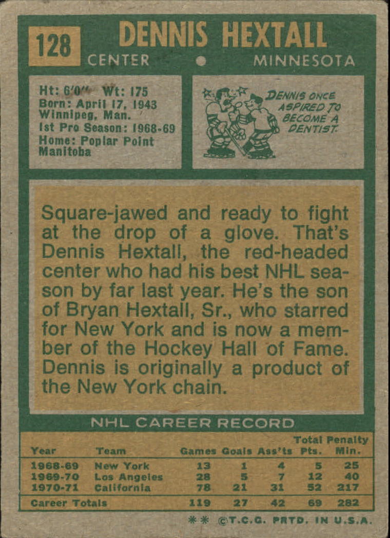 1971-72 Topps #128 Dennis Hextall back image