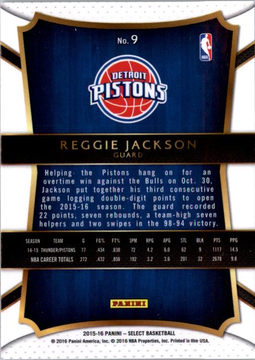2015-16 Select #9 Reggie Jackson CON back image
