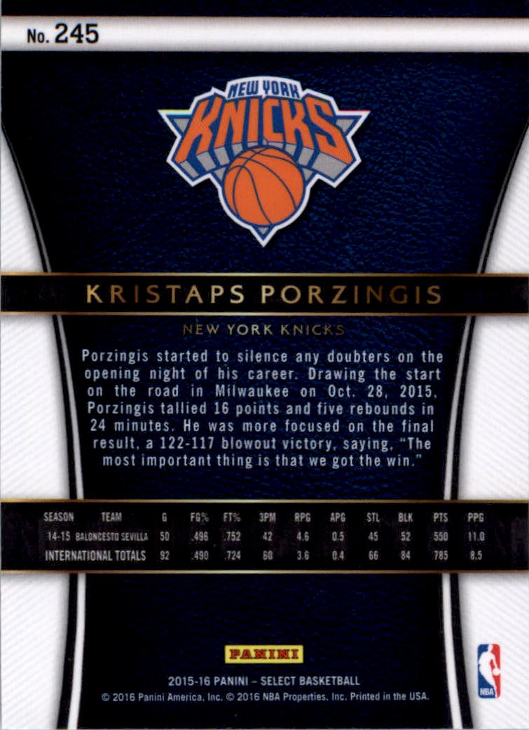 2015-16 Select #245 Kristaps Porzingis COU
