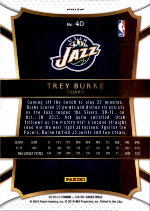 2015-16 Select Prizms Silver #40 Trey Burke CON back image