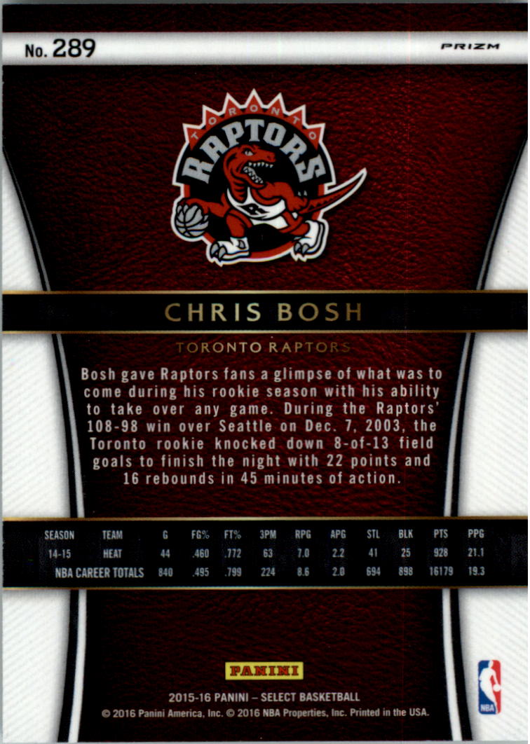 2015-16 Select Prizms Silver #289 Chris Bosh COU back image