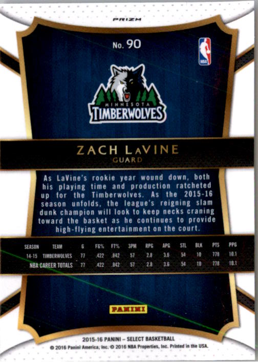 2015-16 Select Prizms Tri Color #90 Zach LaVine CON