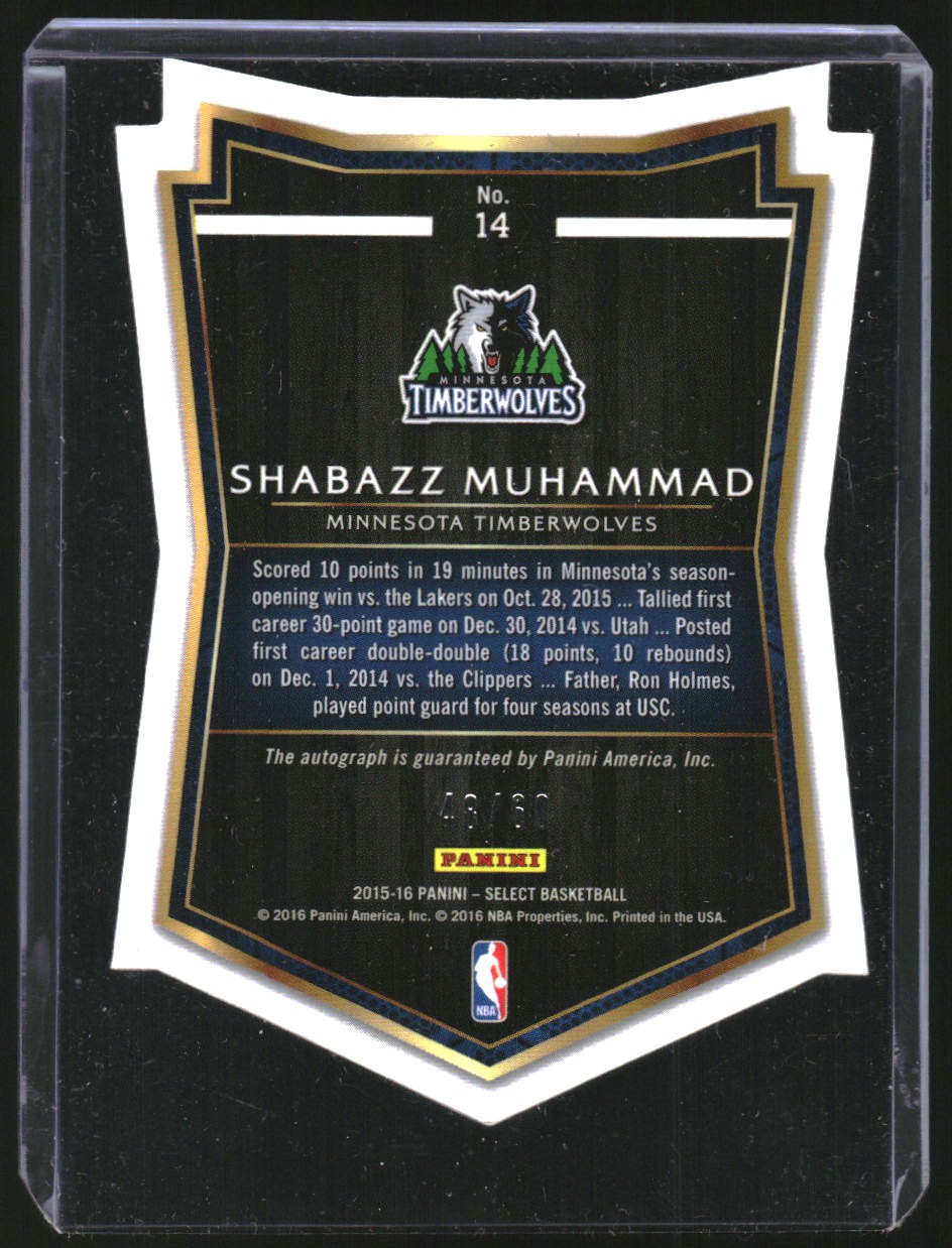 2015-16 Select Die Cut Autographs #14 Shabazz Muhammad/60 back image