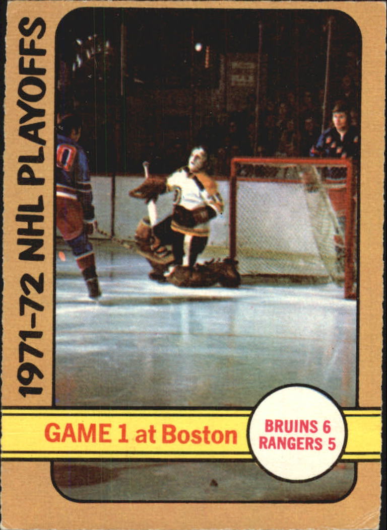 1972-73 O-Pee-Chee #7 Playoff Game 1/Bruins 6/Rangers 5