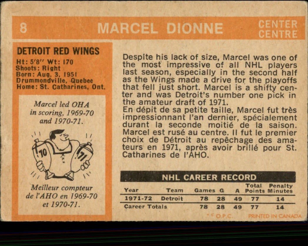 1972-73 O-Pee-Chee #8 Marcel Dionne back image