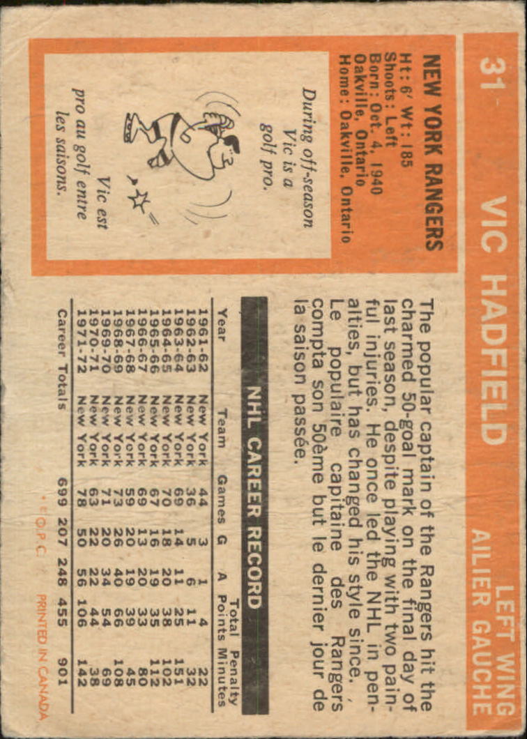 1972-73 O-Pee-Chee #31 Vic Hadfield back image